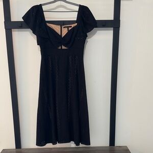 BCBGMaxAzria Black Midi Dress with Ruffle Sleeves